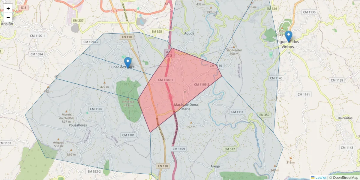 Mapa detalhado do código postal 3250-275 com limites, códigos postais vizinhos e agências dos correios