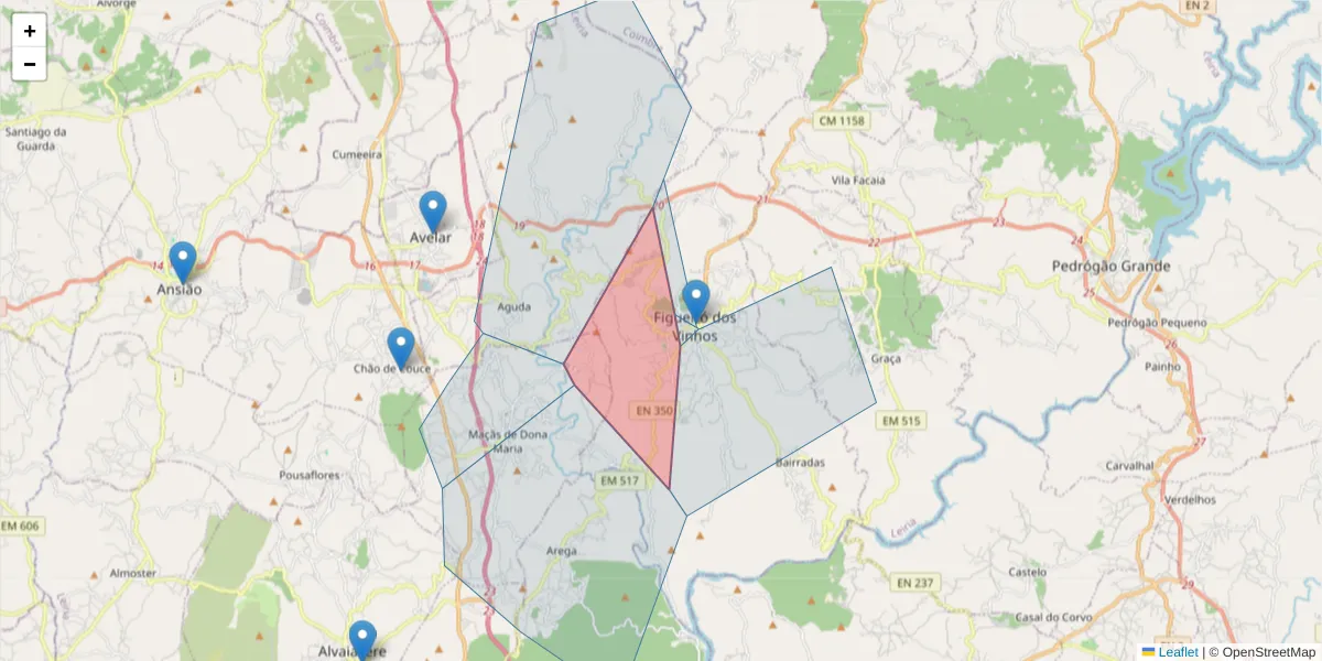 Mapa detalhado do código postal 3260-427 com limites, códigos postais vizinhos e agências dos correios