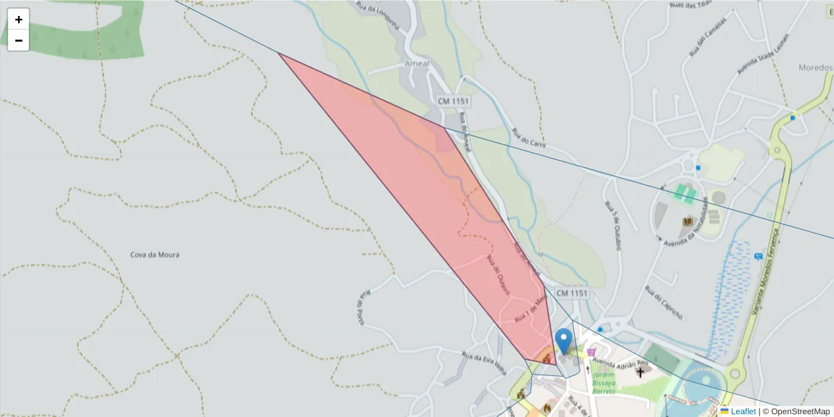Mapa detalhado do código postal 3280-017 com limites, códigos postais vizinhos e agências dos correios