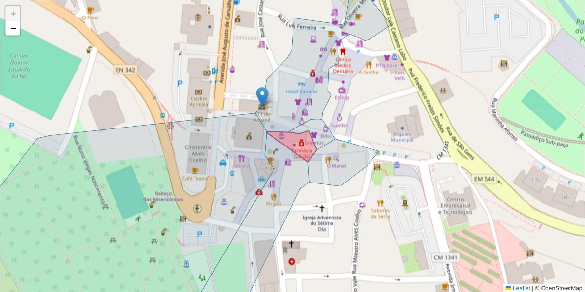 Mapa detalhado do código postal 3300-025 com limites, códigos postais vizinhos e agências dos correios