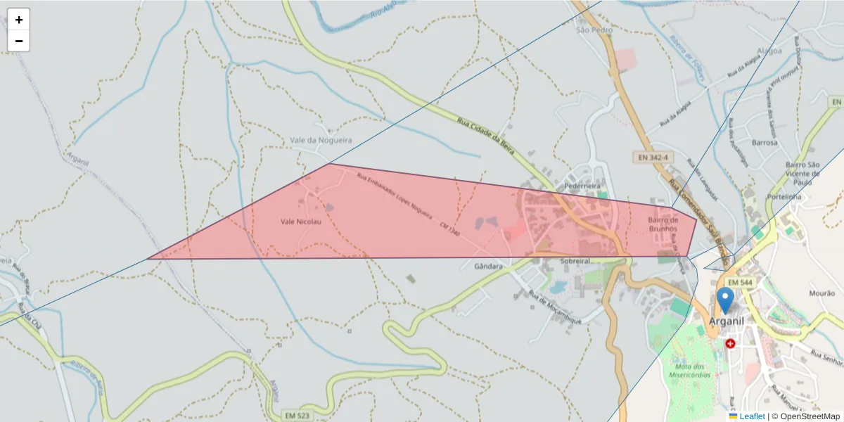 Mapa detalhado do código postal 3300-041 com limites, códigos postais vizinhos e agências dos correios