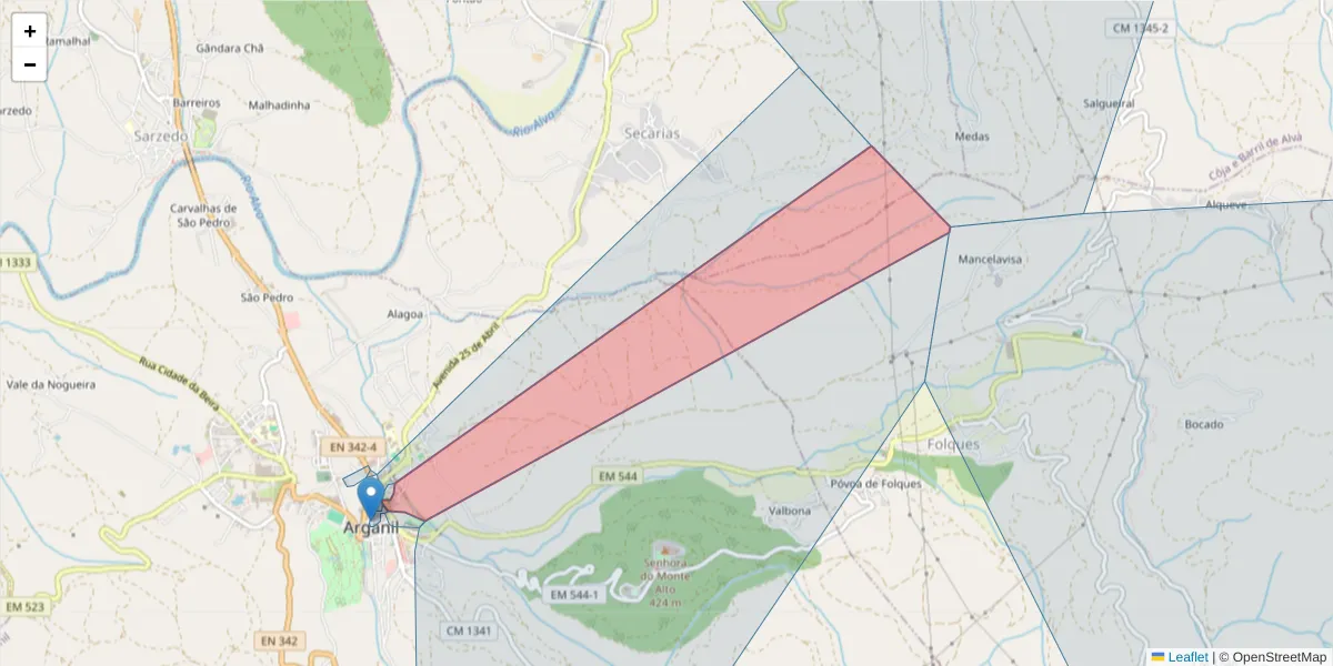 Mapa detalhado do código postal 3300-045 com limites, códigos postais vizinhos e agências dos correios
