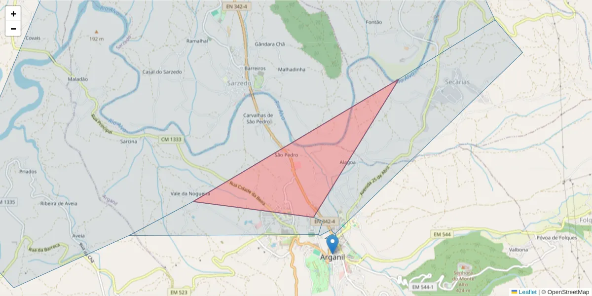 Mapa detalhado do código postal 3300-060 com limites, códigos postais vizinhos e agências dos correios