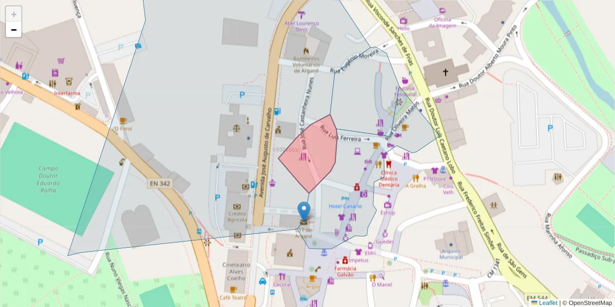 Mapa detalhado do código postal 3300-062 Arganil com limites, códigos postais vizinhos e agências dos correios