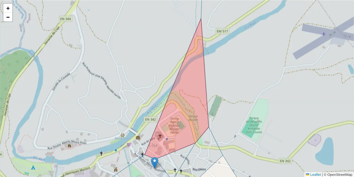 Mapa detalhado do código postal 3305-145 com limites, códigos postais vizinhos e agências dos correios