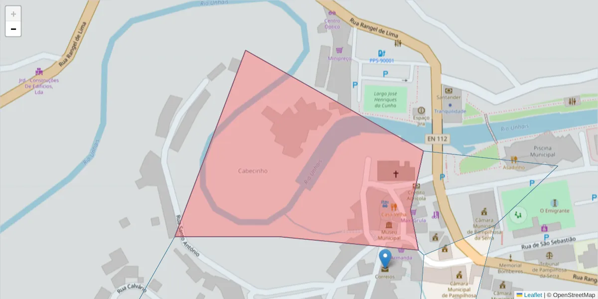 Mapa detalhado do código postal 3320-219 com limites, códigos postais vizinhos e agências dos correios
