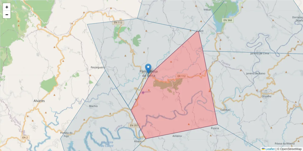 Mapa detalhado do código postal 3320-242 com limites, códigos postais vizinhos e agências dos correios