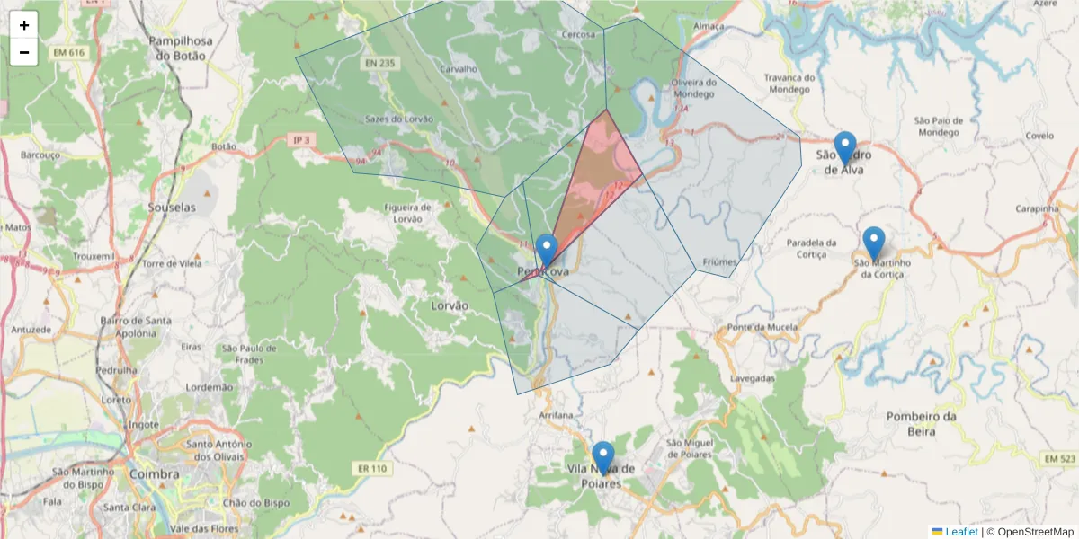 Mapa detalhado do código postal 3360-191 com limites, códigos postais vizinhos e agências dos correios