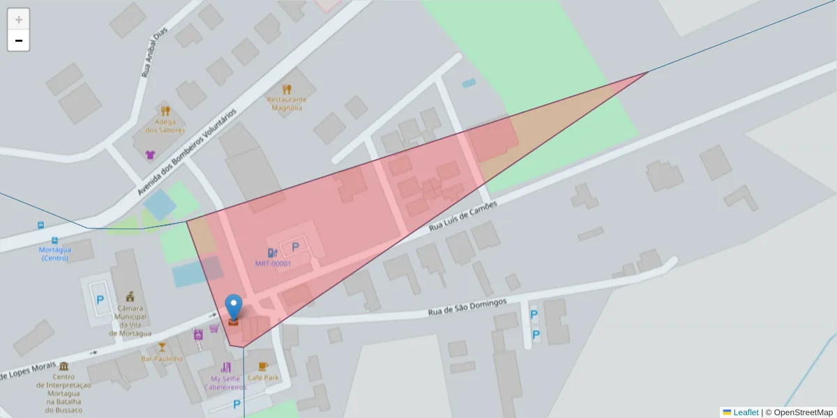 Mapa detalhado do código postal 3450-999 com limites, códigos postais vizinhos e agências dos correios