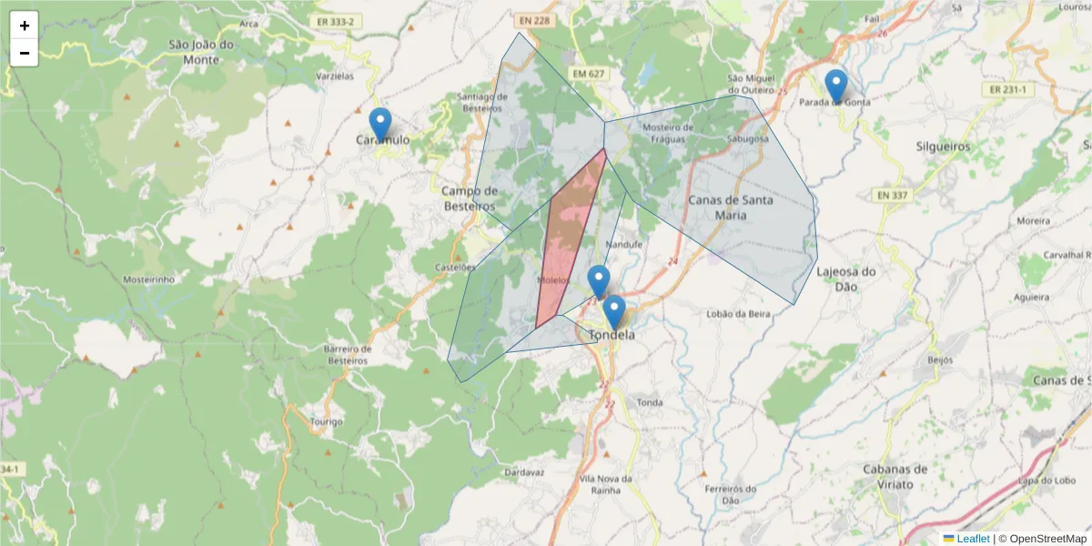 Mapa detalhado do código postal 3460-234 com limites, códigos postais vizinhos e agências dos correios