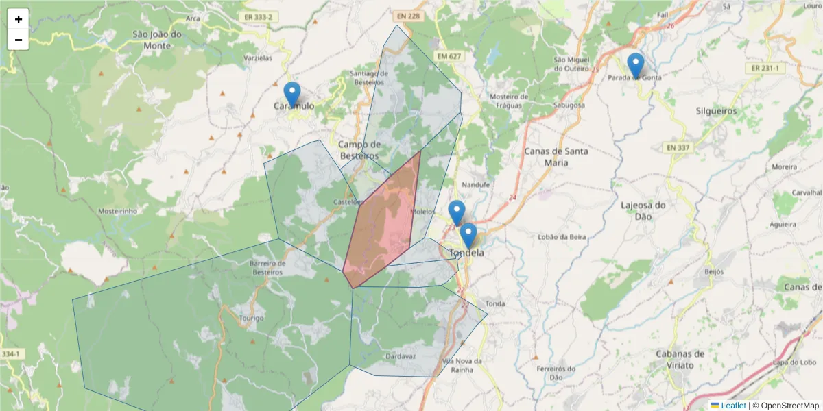 Mapa detalhado do código postal 3460-264 com limites, códigos postais vizinhos e agências dos correios