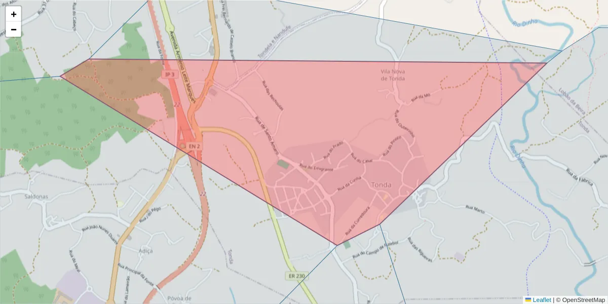 Mapa detalhado do código postal 3460-475 com limites, códigos postais vizinhos e agências dos correios