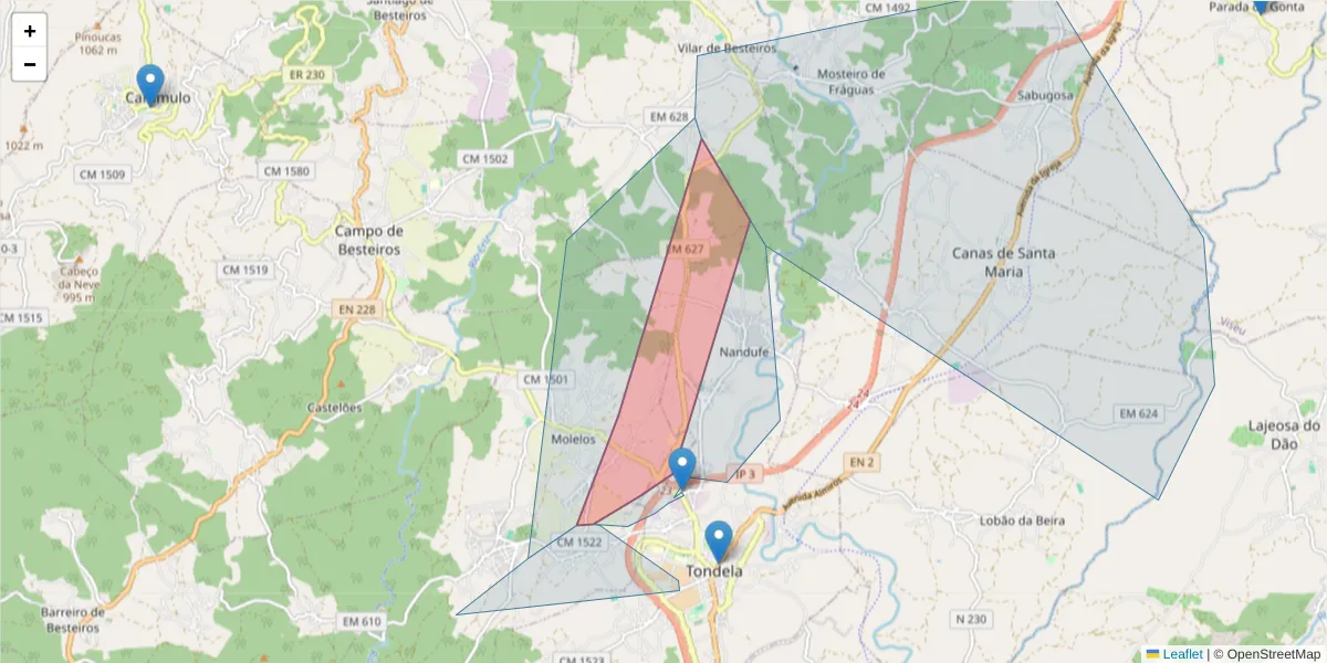 Mapa detalhado do código postal 3460-482 com limites, códigos postais vizinhos e agências dos correios
