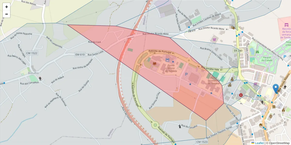 Mapa detalhado do código postal 3460-521 com limites, códigos postais vizinhos e agências dos correios