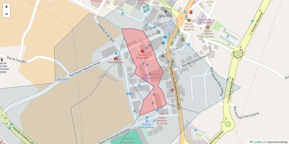 Mapa detalhado do código postal 3460-522 com limites, códigos postais vizinhos e agências dos correios