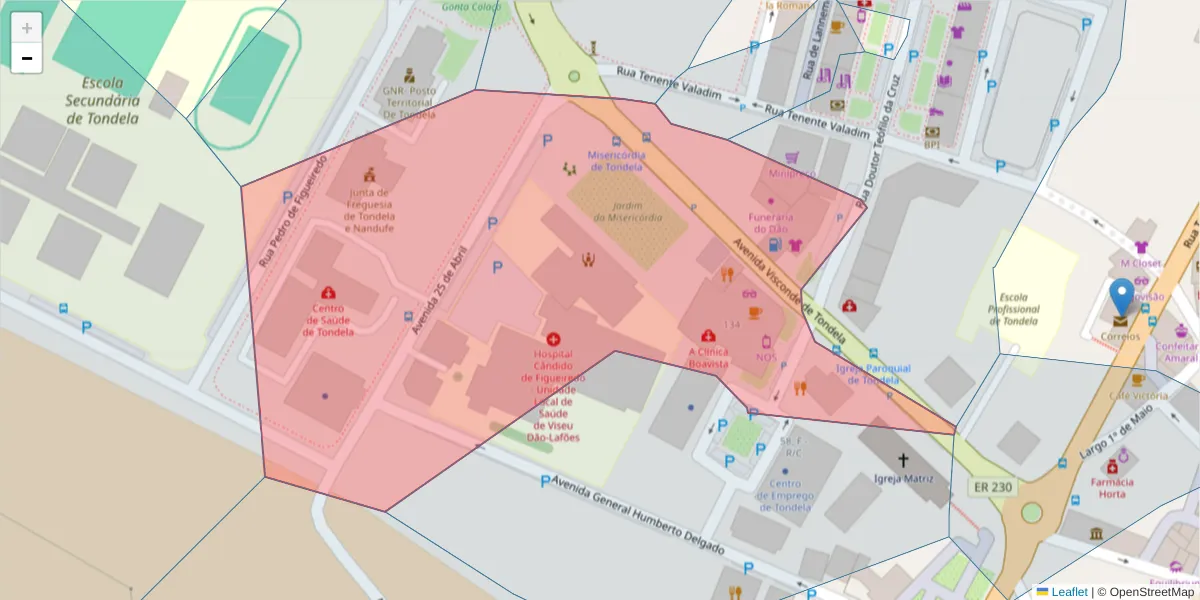 Mapa detalhado do código postal 3460-526 com limites, códigos postais vizinhos e agências dos correios
