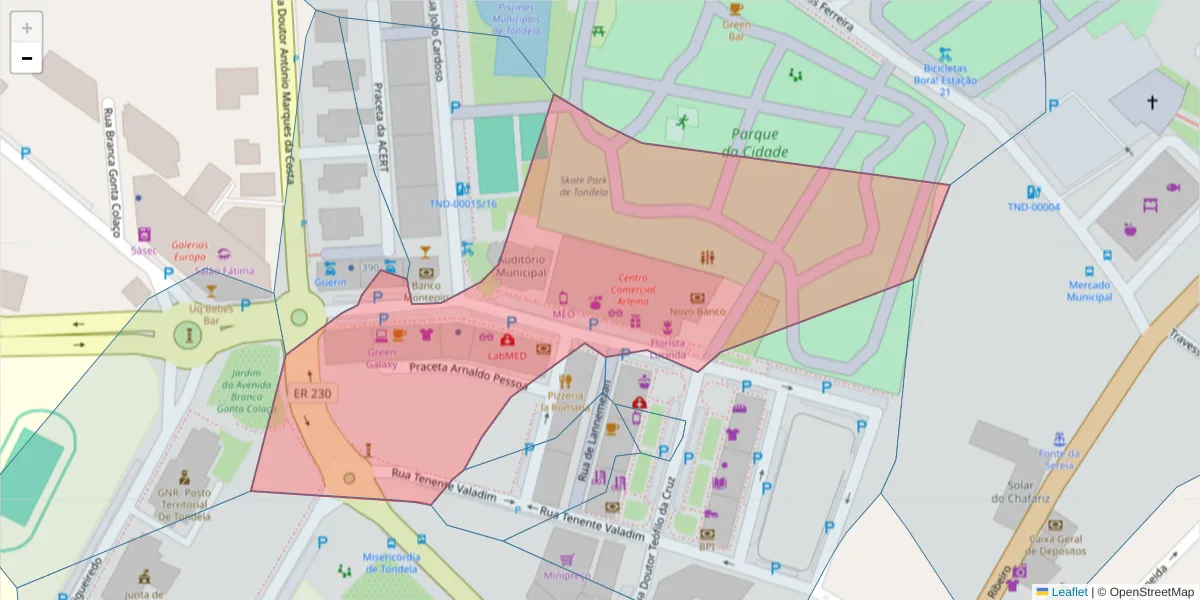 Mapa detalhado do código postal 3460-552 com limites, códigos postais vizinhos e agências dos correios