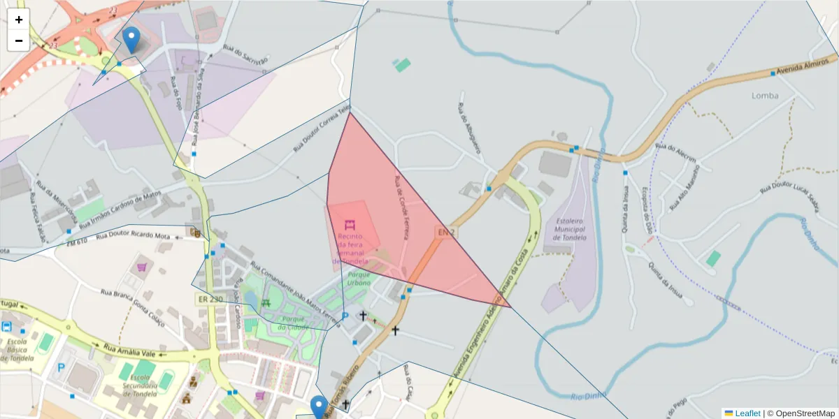 Mapa detalhado do código postal 3460-553 com limites, códigos postais vizinhos e agências dos correios
