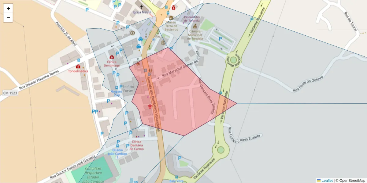 Mapa detalhado do código postal 3460-572 com limites, códigos postais vizinhos e agências dos correios