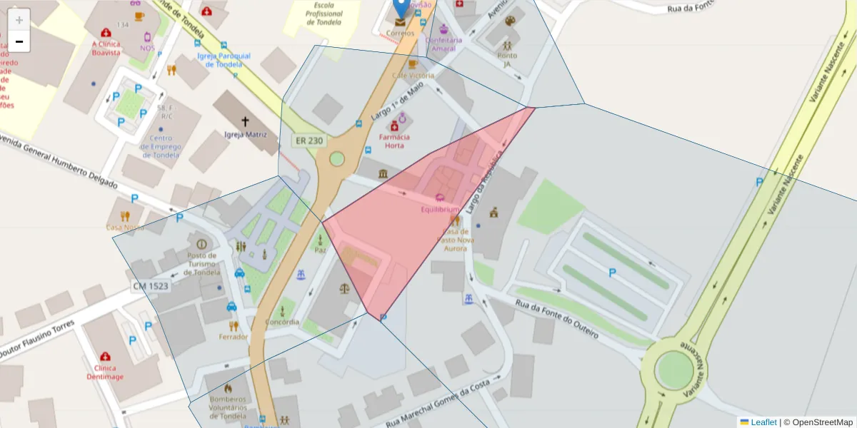Mapa detalhado do código postal 3460-588 com limites, códigos postais vizinhos e agências dos correios