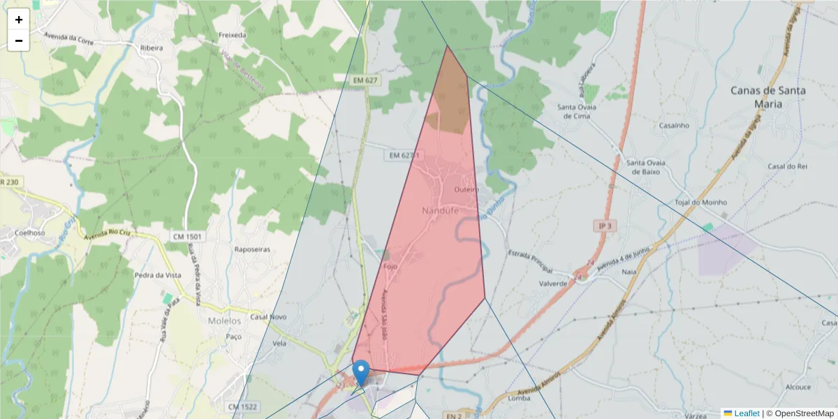 Mapa detalhado do código postal 3460-602 com limites, códigos postais vizinhos e agências dos correios