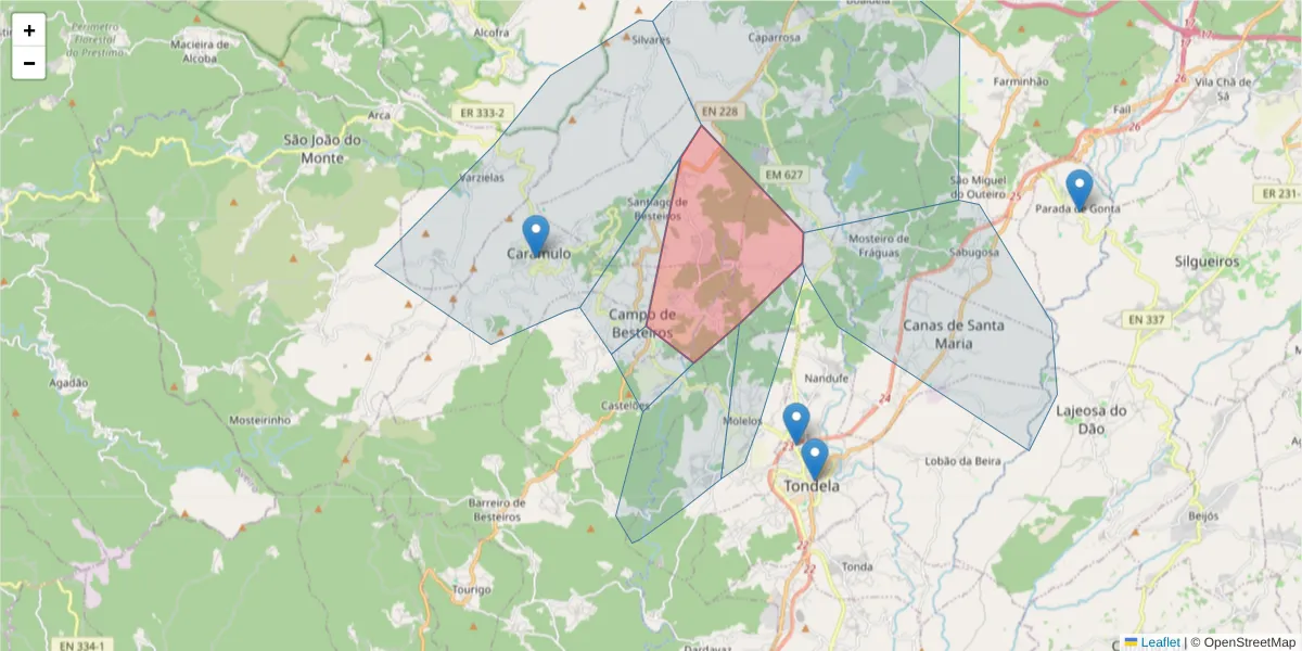 Mapa detalhado do código postal 3465-063 com limites, códigos postais vizinhos e agências dos correios