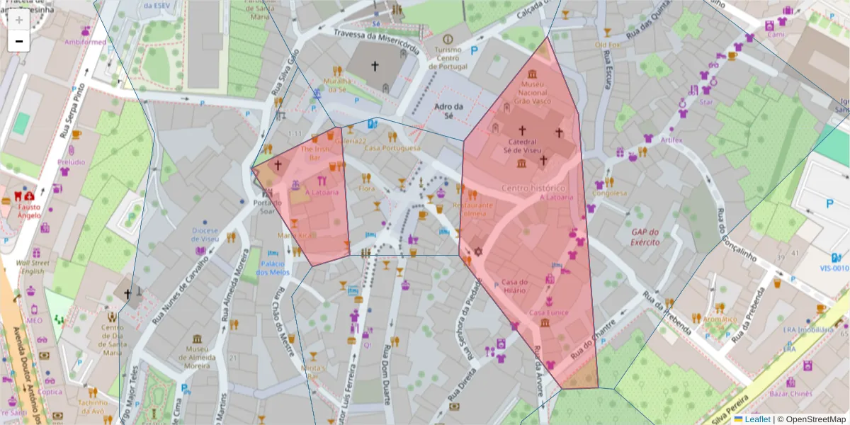 Mapa detalhado do código postal 3500-115 com limites, códigos postais vizinhos e agências dos correios