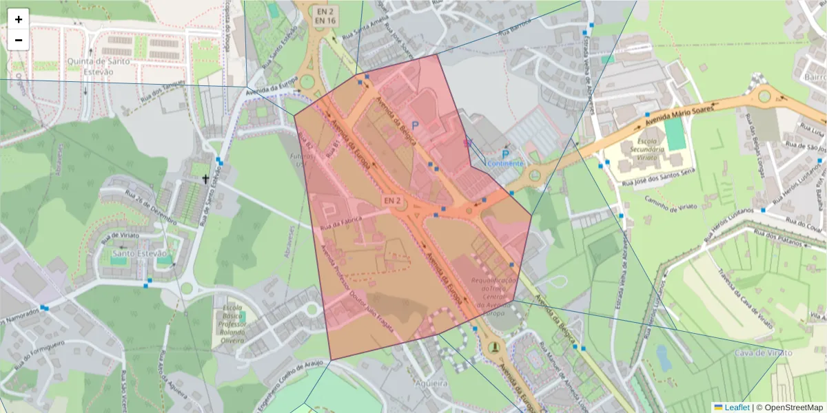 Mapa detalhado do código postal 3500-159 com limites, códigos postais vizinhos e agências dos correios