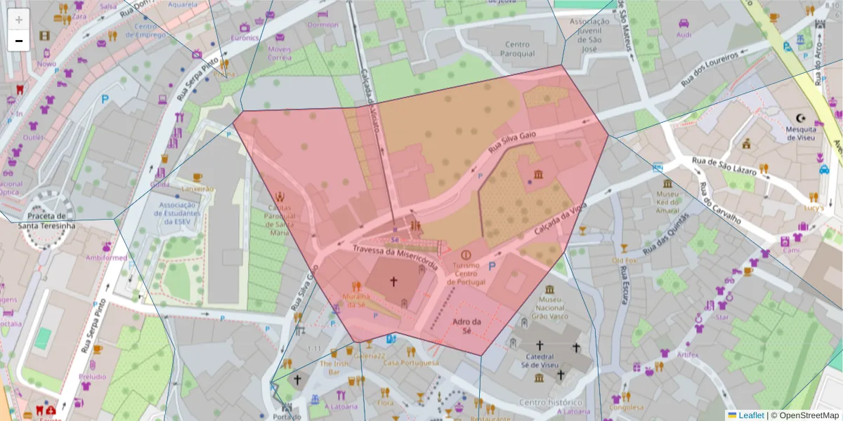 Mapa detalhado do código postal 3500-195 com limites, códigos postais vizinhos e agências dos correios
