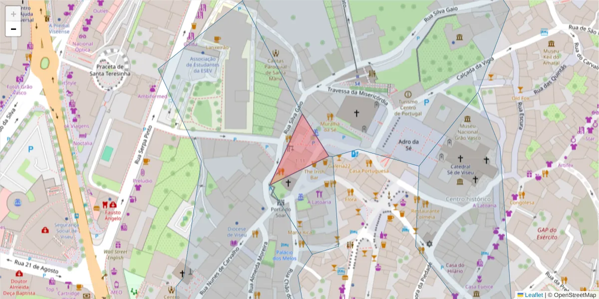 Mapa detalhado do código postal 3500-203 com limites, códigos postais vizinhos e agências dos correios