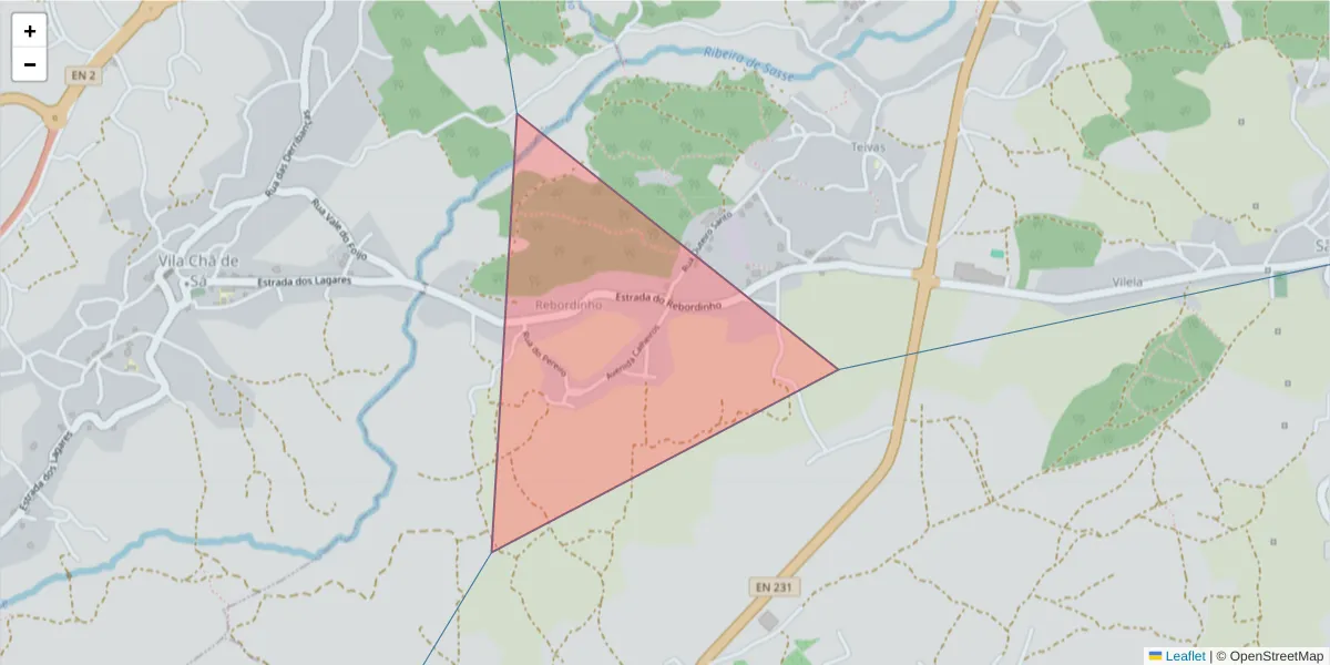 Mapa detalhado do código postal 3500-898 com limites, códigos postais vizinhos e agências dos correios