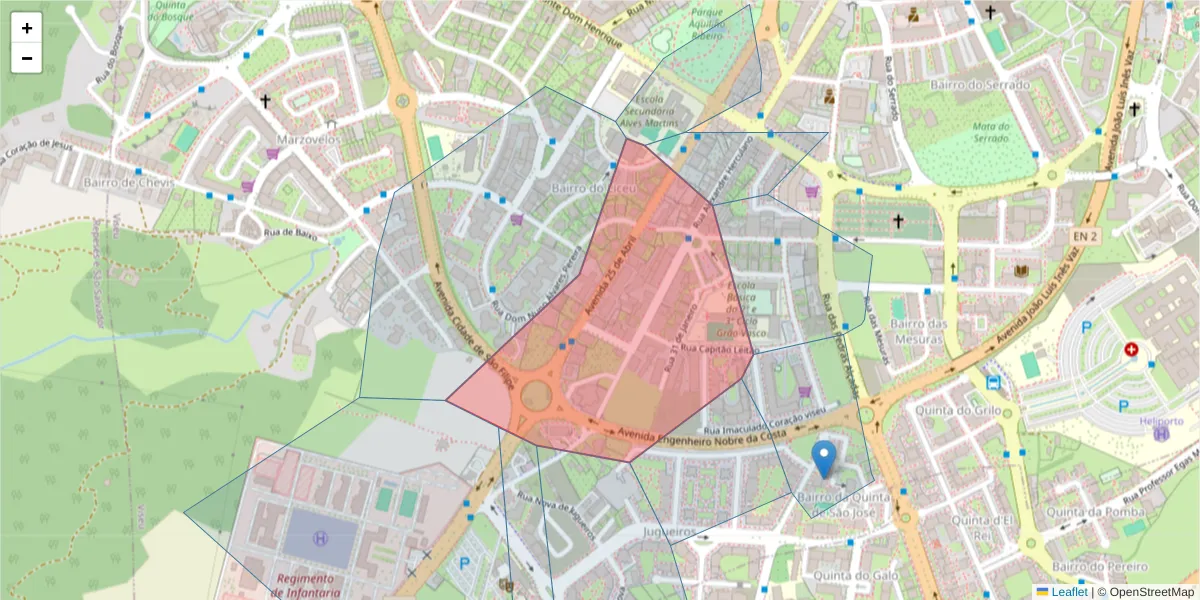 Mapa detalhado do código postal 3510-035 com limites, códigos postais vizinhos e agências dos correios
