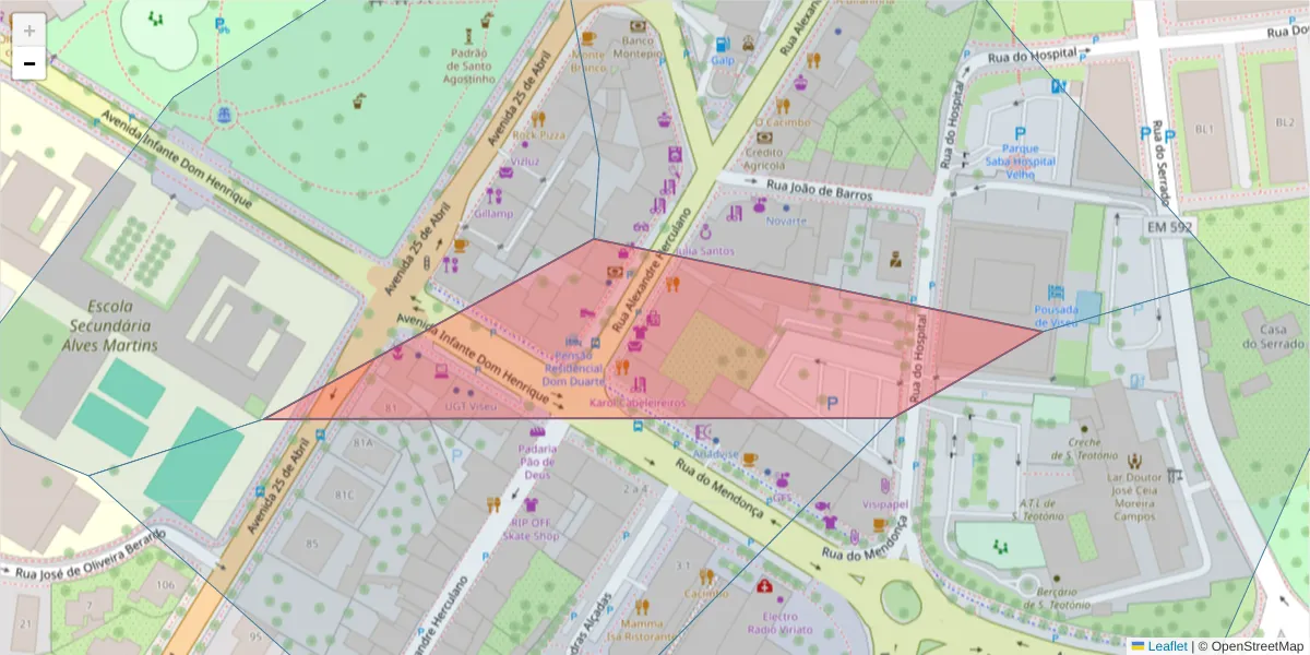Mapa detalhado do código postal 3510-037 com limites, códigos postais vizinhos e agências dos correios