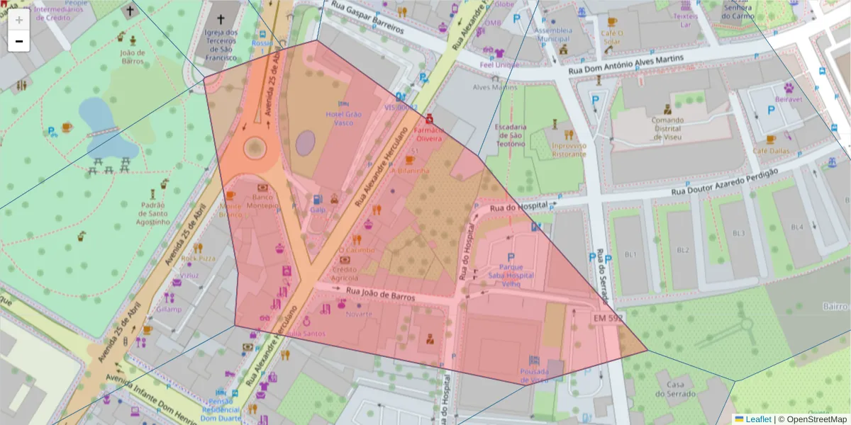 Mapa detalhado do código postal 3510-055 com limites, códigos postais vizinhos e agências dos correios