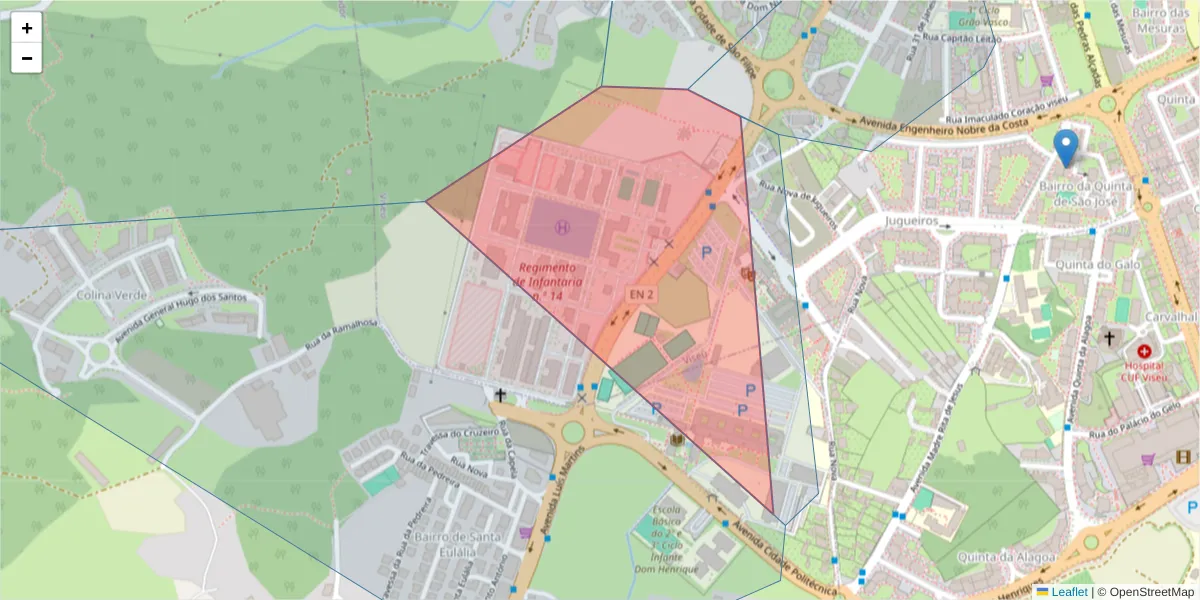 Mapa detalhado do código postal 3510-099 com limites, códigos postais vizinhos e agências dos correios
