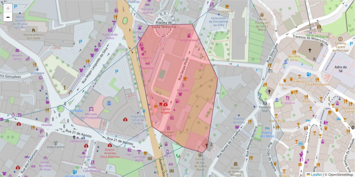 Mapa detalhado do código postal 3510-110 com limites, códigos postais vizinhos e agências dos correios