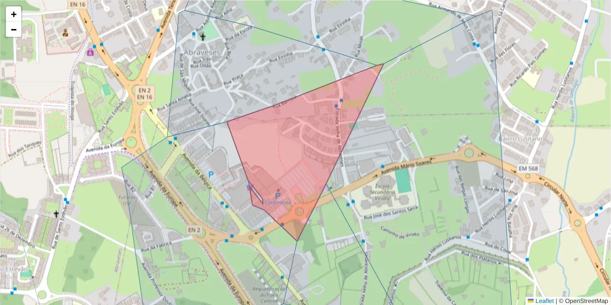 Mapa detalhado do código postal 3510-150 com limites, códigos postais vizinhos e agências dos correios