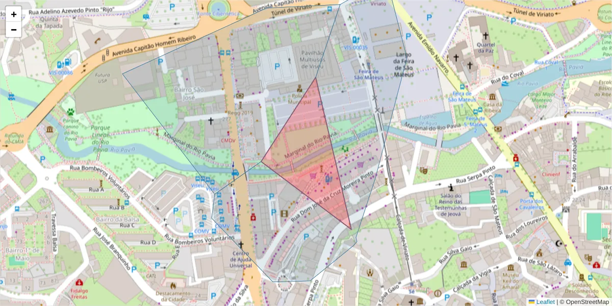 Mapa detalhado do código postal 3510-153 com limites, códigos postais vizinhos e agências dos correios