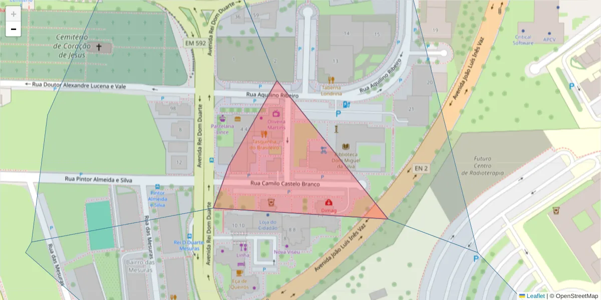 Mapa detalhado do código postal 3510-427 com limites, códigos postais vizinhos e agências dos correios