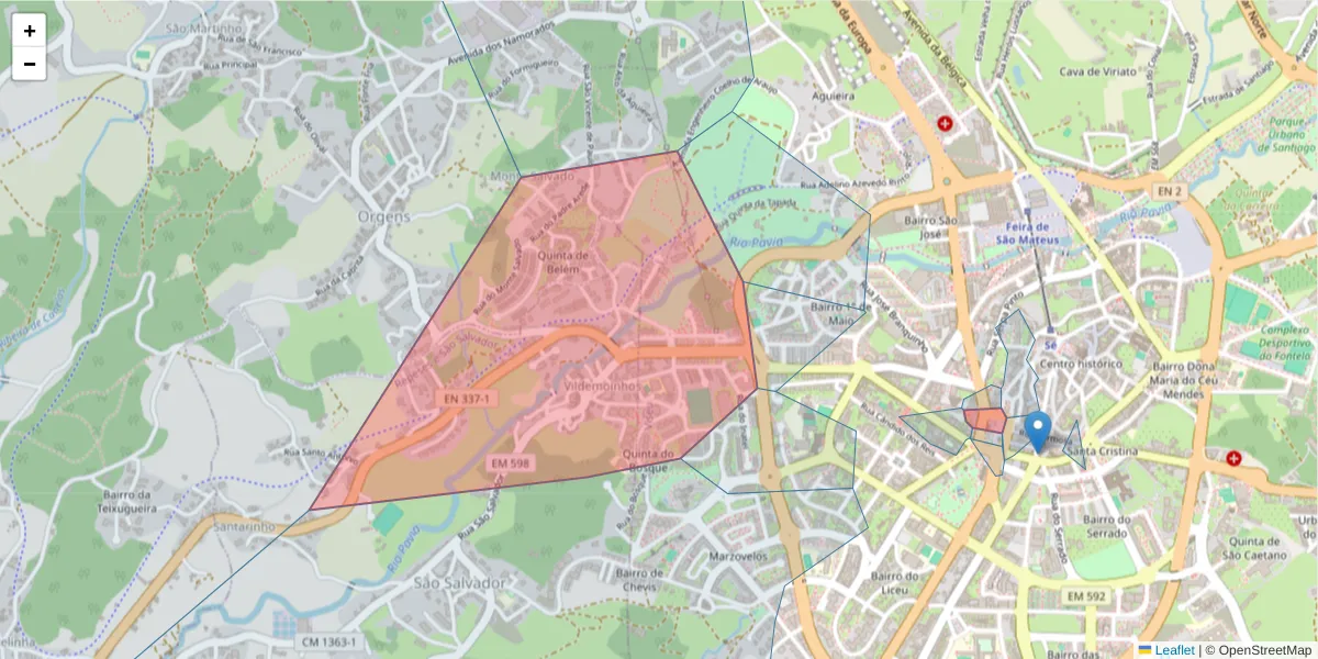 Mapa detalhado do código postal 3510-720 com limites, códigos postais vizinhos e agências dos correios