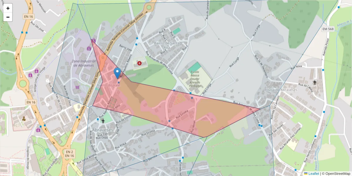 Mapa detalhado do código postal 3515-114 com limites, códigos postais vizinhos e agências dos correios