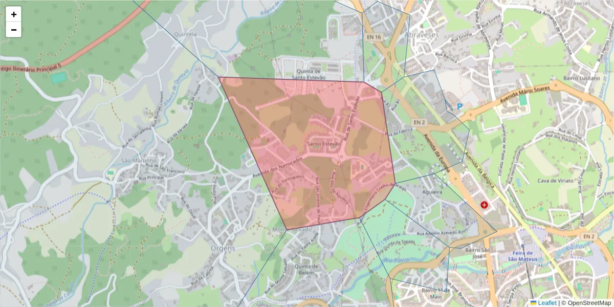 Mapa detalhado do código postal 3515-145 com limites, códigos postais vizinhos e agências dos correios