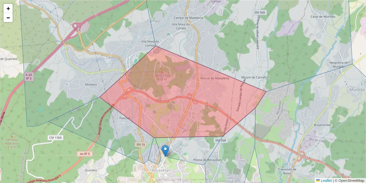 Mapa detalhado do código postal 3515-159 com limites, códigos postais vizinhos e agências dos correios