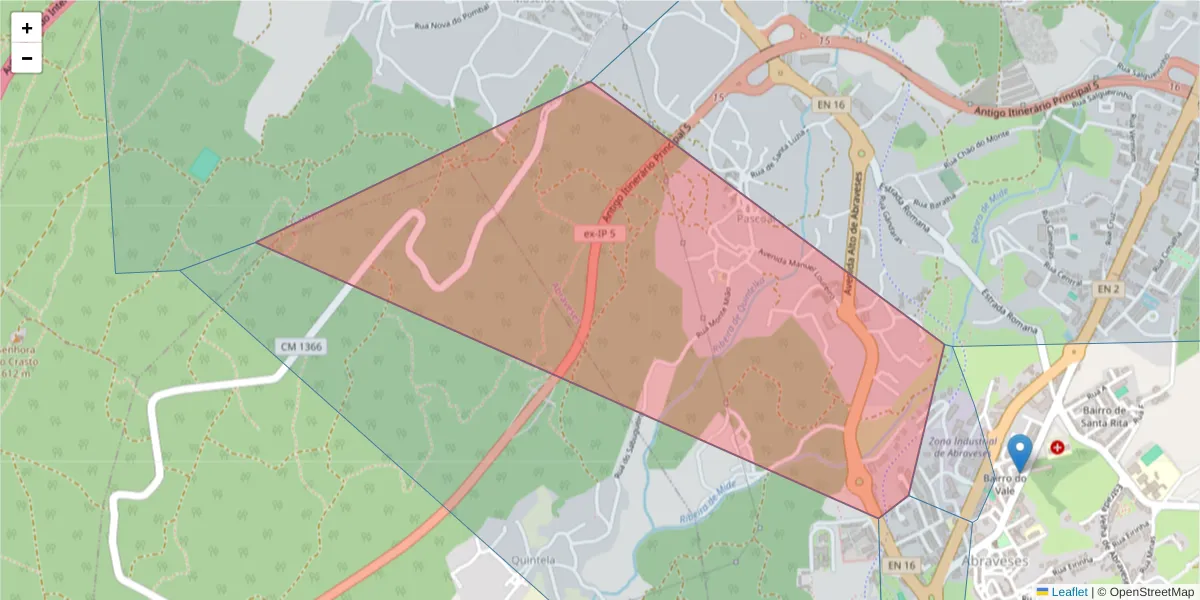Mapa detalhado do código postal 3515-419 com limites, códigos postais vizinhos e agências dos correios