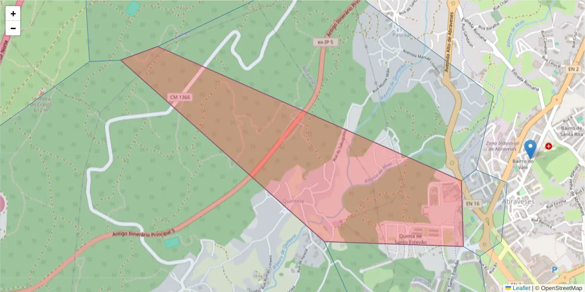 Mapa detalhado do código postal 3516-909 com limites, códigos postais vizinhos e agências dos correios