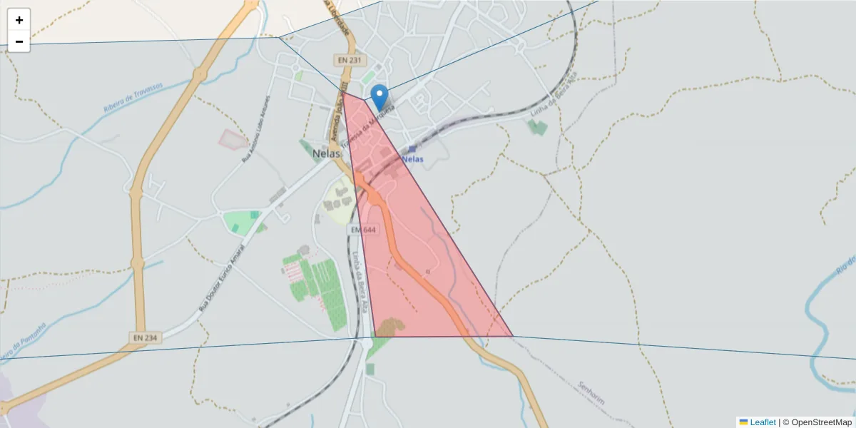 Mapa detalhado do código postal 3520-134 com limites, códigos postais vizinhos e agências dos correios