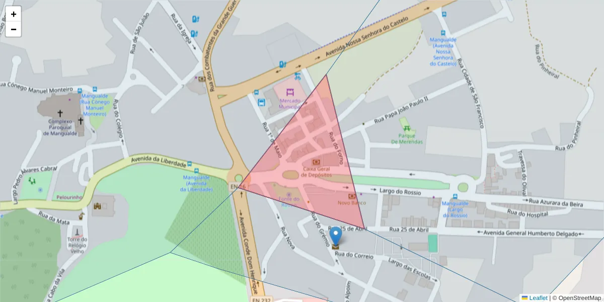 Mapa detalhado do código postal 3530-134 com limites, códigos postais vizinhos e agências dos correios