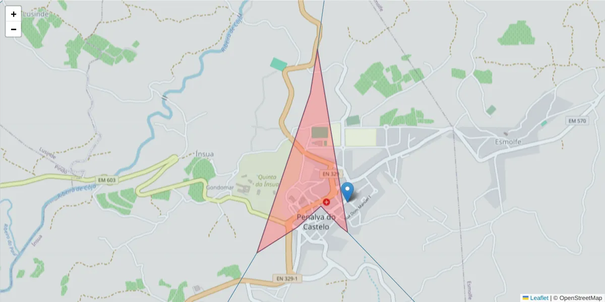 Mapa detalhado do código postal 3550-135 com limites, códigos postais vizinhos e agências dos correios