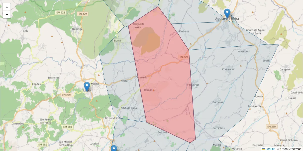 Mapa detalhado do código postal 3560-112 com limites, códigos postais vizinhos e agências dos correios