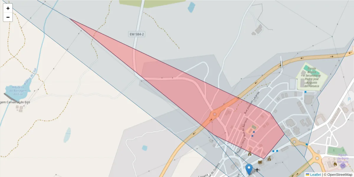 Mapa detalhado do código postal 3570-018 com limites, códigos postais vizinhos e agências dos correios
